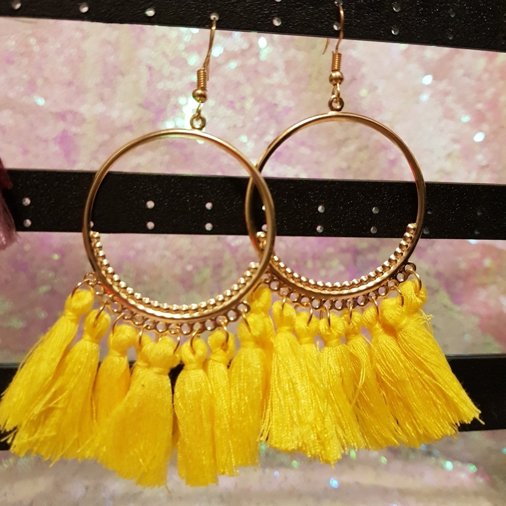 Sunshine yellow tassel hoops